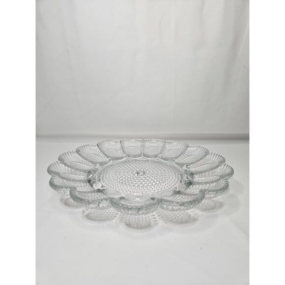 Vintage Deviled Egg Plate Platter Crystal Clear Glass Servingdish Tray 11" Round - Picture 3 of 5